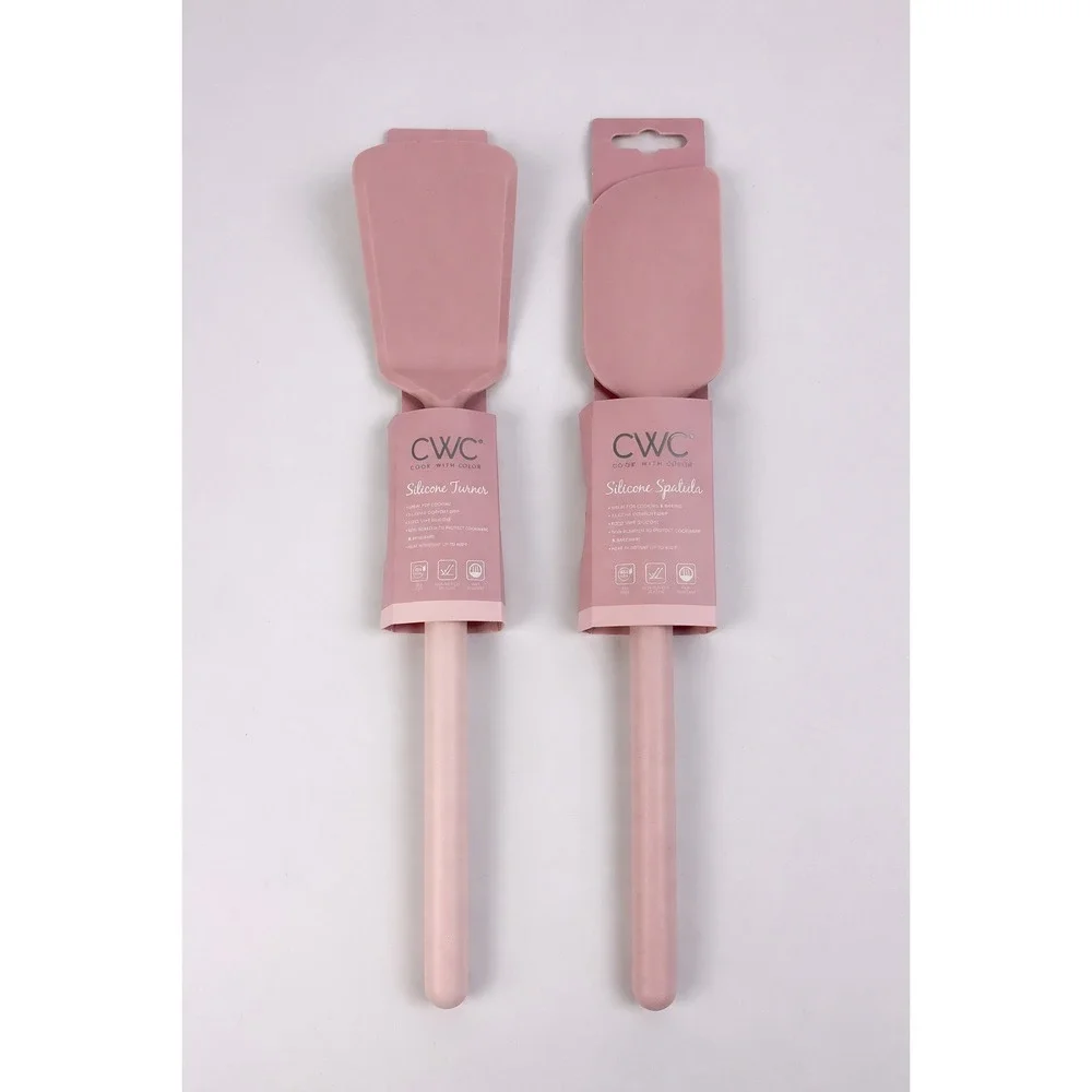CWC Cook With Color‎ Pink Silicone Turner & Spatula Set BPA Free 450F